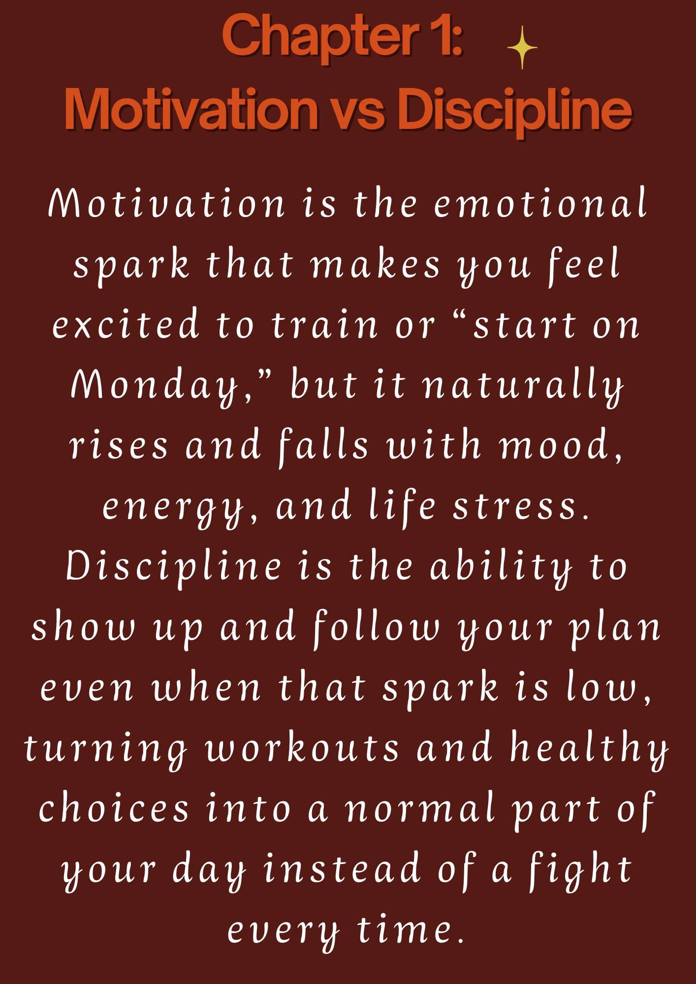 "fitness motivation discipline guide chapter 1 motivation vs discipline quote graphic"