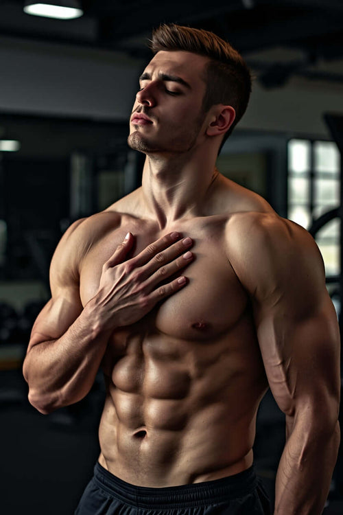 Athlete practicing mind muscle connection chest activation